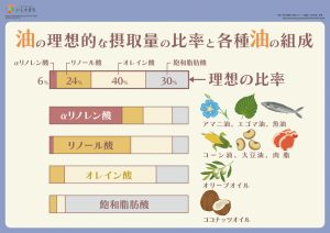 油の理想的な摂取量の比率と各種油の組成